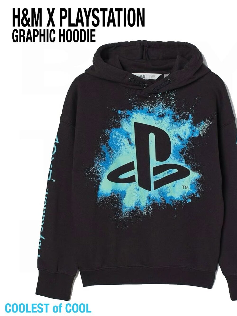 H&M x Playstation logo Gamer Hoodie Boys size US 20 Black Blue Pullover comfy